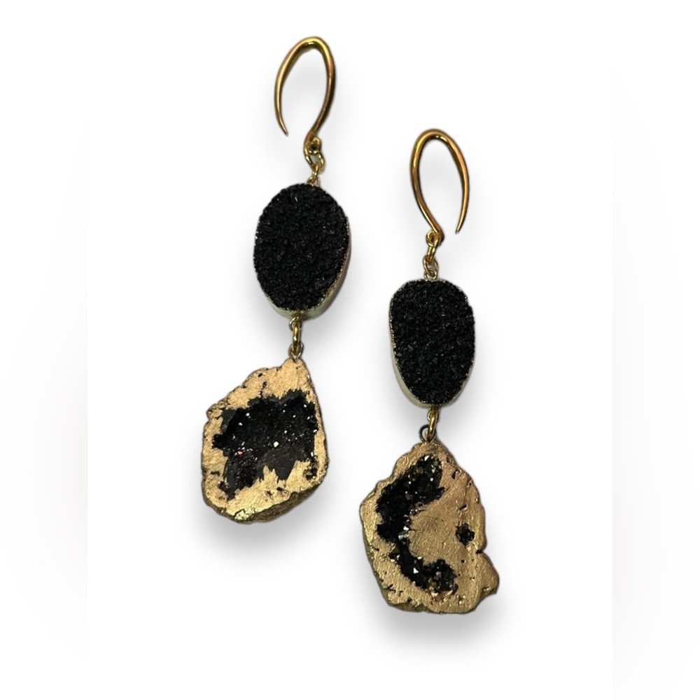 Black druzy egg ear weights 6 gauge asymmetrical statement earrings earweights